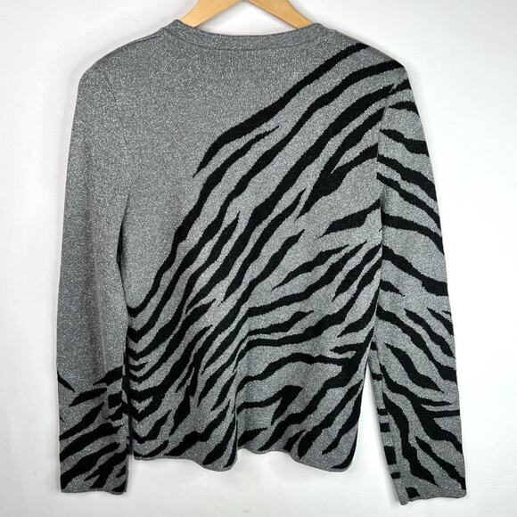 NWT Jones New York Signature Metallic Zebra Zip Cardigan LG - Picture 9 of 9